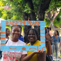 Students pause for a photo during the “Raise the Praise” gospel event held at the University of Technology, Jamaica, on Thursday.