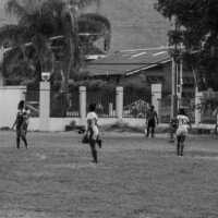 Players advance the ball during open play in the UTECH vs NCU football game.